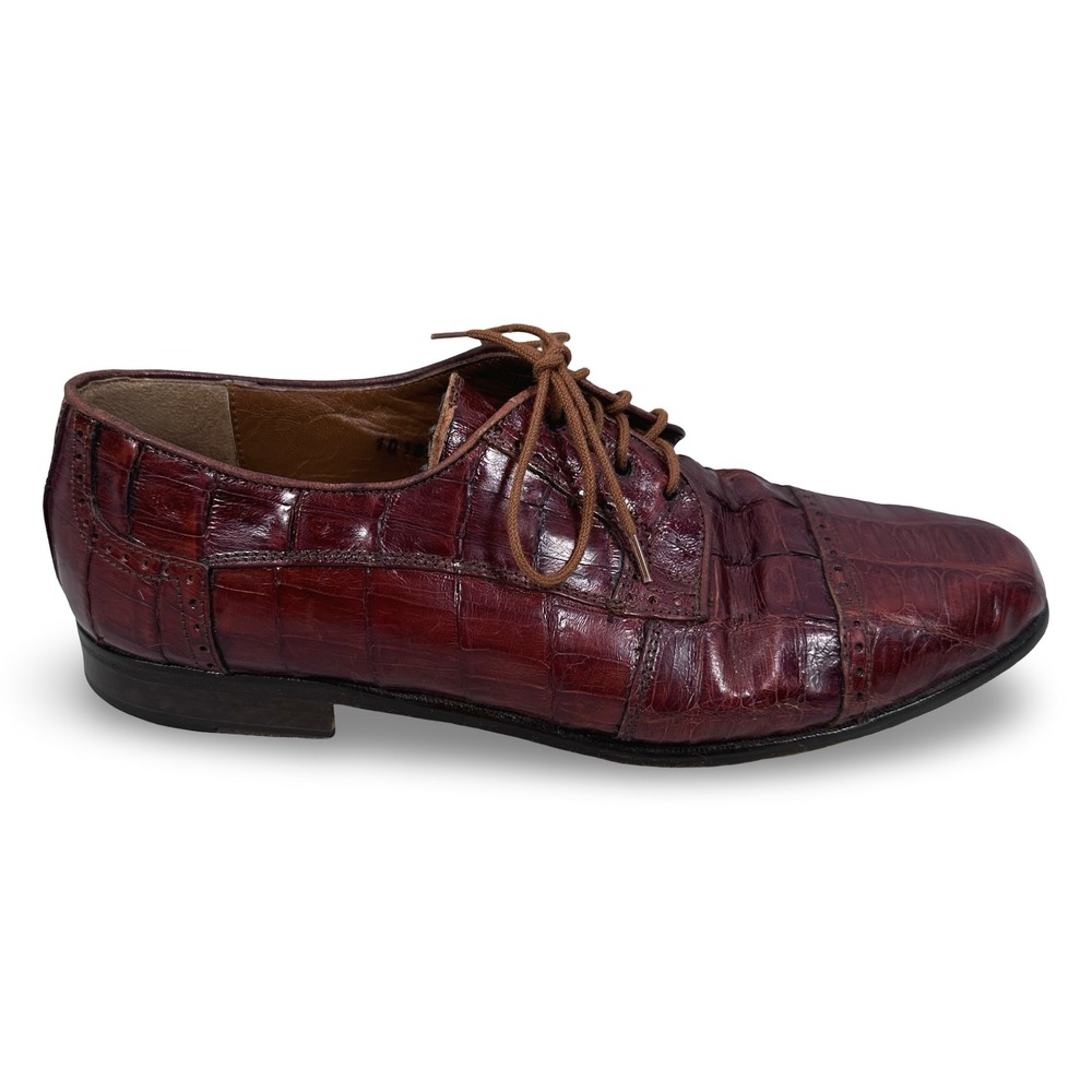 Belvedere Florence Mens 8 M Burgundy Brown Genuine Crocodile Italy‎ Oxford Shoes